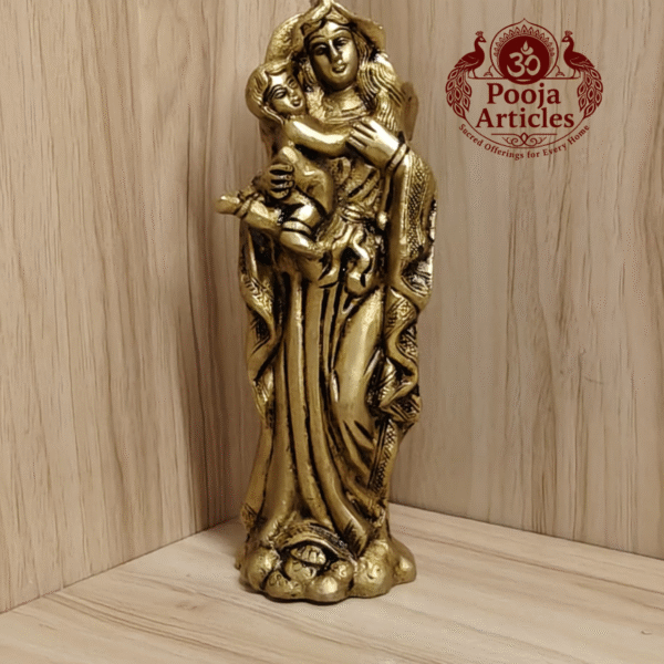 Buy Brass Mother Mary with Baby Jesus Statue – 1.25kg, 7″ Handcrafted Sacred Icon For Home Use and Decor