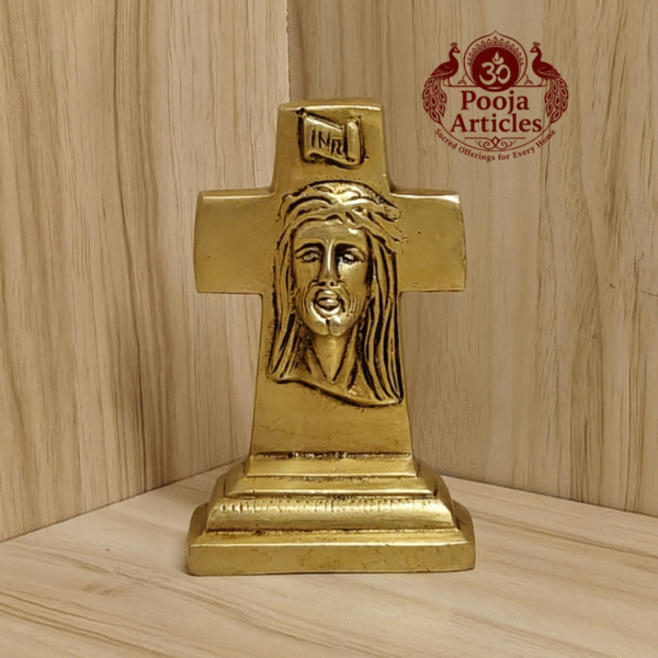 Buy Brass Cross Statue with Jesus Face – 490g, 4.2″ Handcrafted Religious Icon For Home Use & Decor