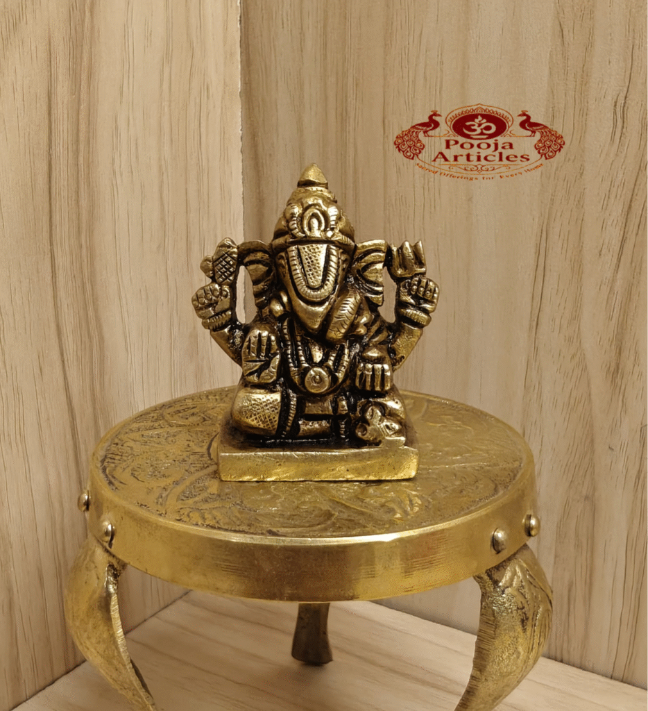 Buy Brass Dagdusheth Ganesh Statue – 150g, 2″ Handcrafted Lord Ganesha Idol