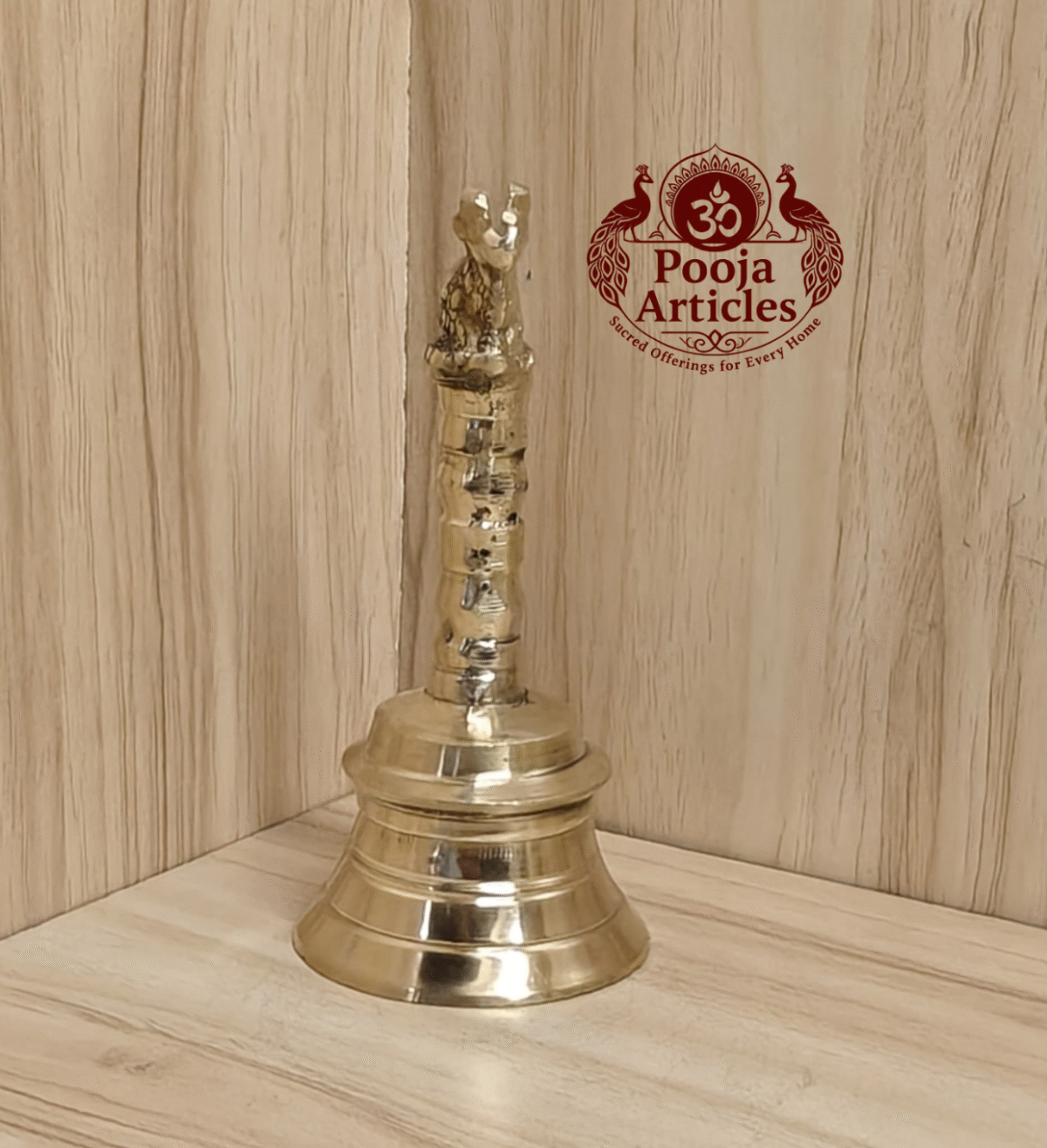 Brass Pooja Bell – Handcrafted Temple Ghanti 230g, 4.5 Inch | Pooja Articles
