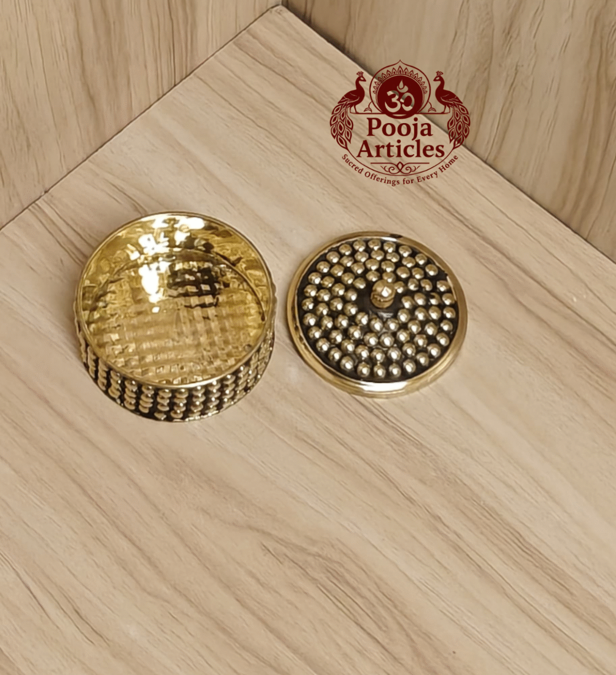 Brass Sindoor Box – Handcrafted Vermilion Holder 50g, 2.9 Inch | Pooja Articles