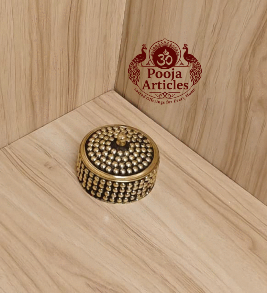 Brass Sindoor Box – Handcrafted Vermilion Holder 50g, 2.9 Inch | Pooja Articles