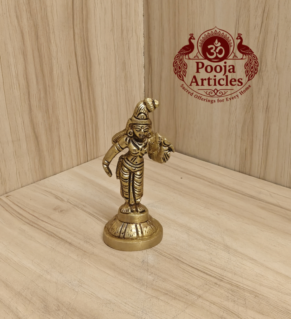 Buy Brass Andal Idol Online – Handcrafted 3 inch, 120g Thiruppavai Goddess Statue for Pooja, Home Temple & Divine Grace
