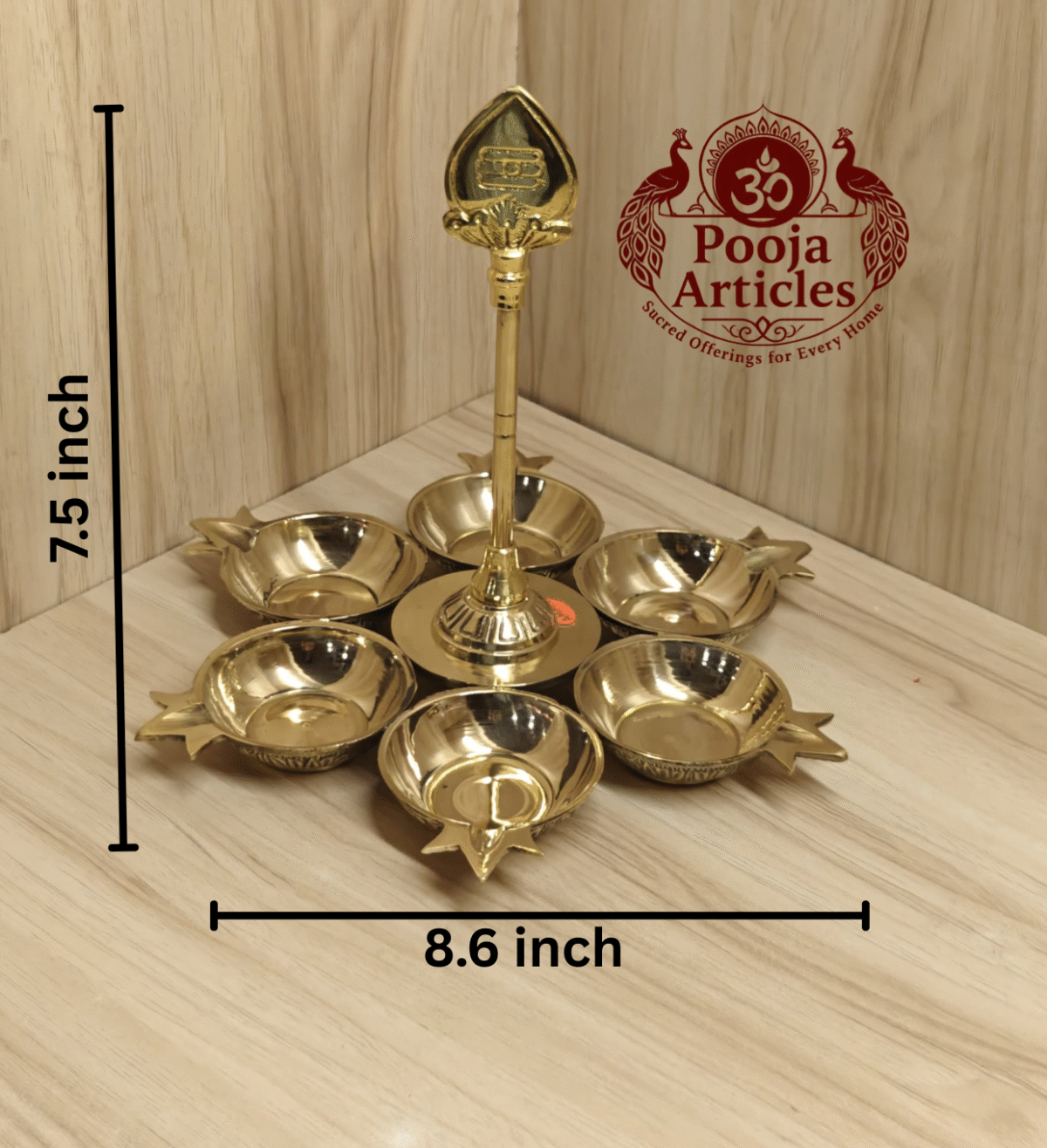 Buy Brass Arumuga Vilakku – 530 g, 7.5″ Handcrafted Lord Murugan Divine Lamp For Home & Return Gifts