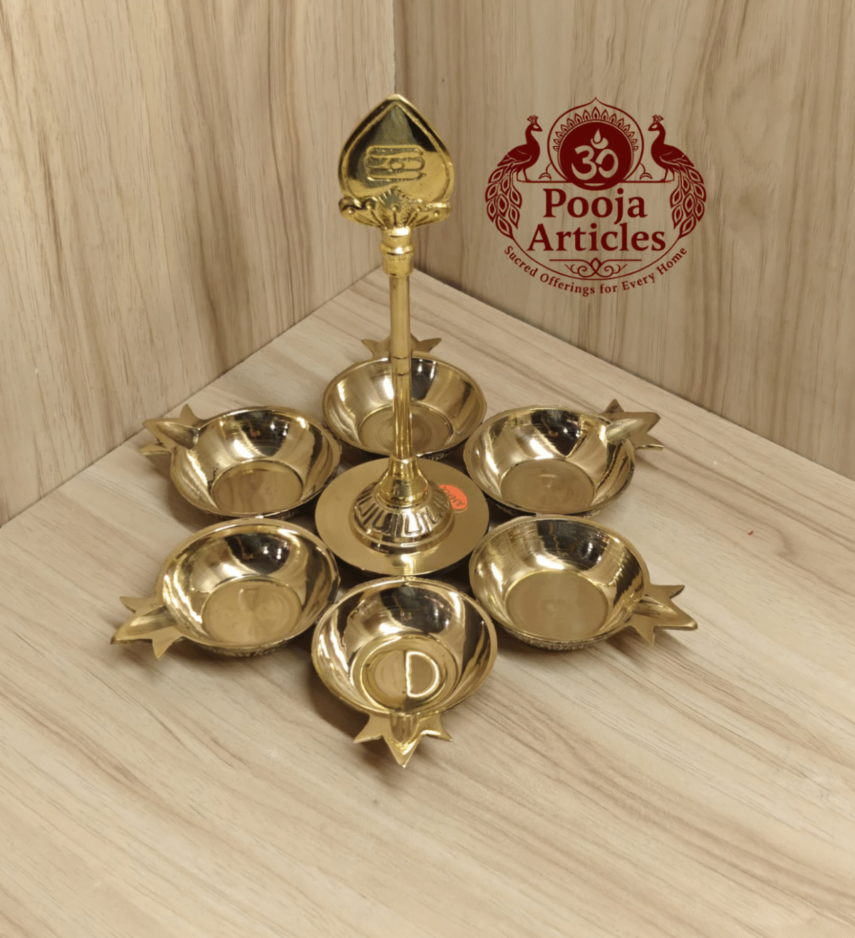 Buy Brass Arumuga Vilakku – 530 g, 7.5″ Handcrafted Lord Murugan Divine Lamp For Home & Return Gifts