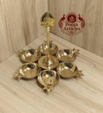 Buy Brass Arumuga Vilakku – 530 g, 7.5″ Handcrafted Lord Murugan Divine Lamp For Home & Return Gifts