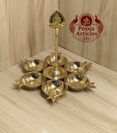 Buy Brass Arumuga Vilakku – 530 g, 7.5″ Handcrafted Lord Murugan Divine Lamp For Home & Return Gifts