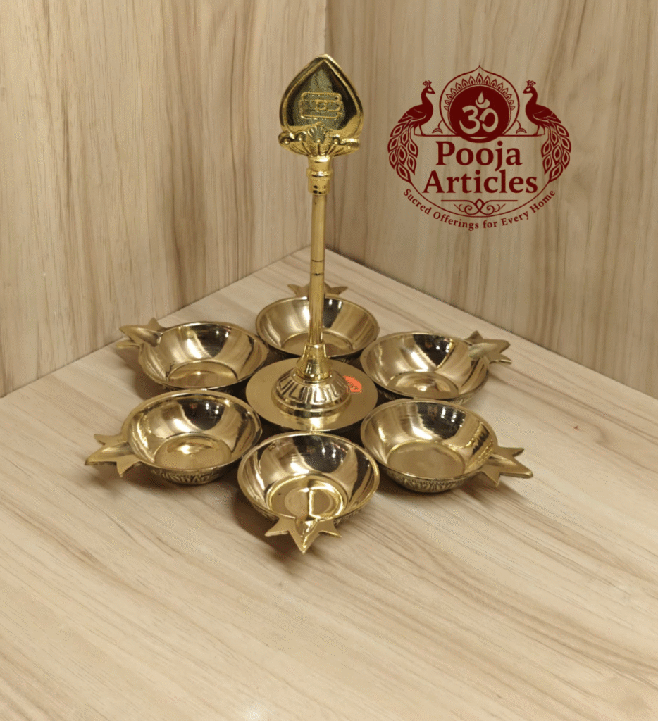Buy Brass Arumuga Vilakku – 530 g, 7.5″ Handcrafted Lord Murugan Divine Lamp For Home & Return Gifts