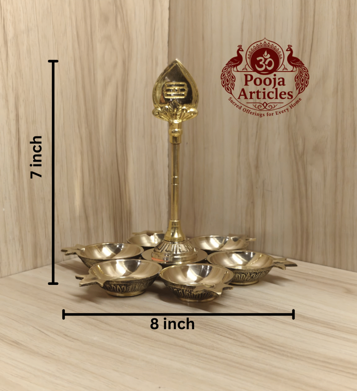 Buy Brass Arumuga Vilakku with Vel – 450g, 7″ Powerful Murugan Sacred Lamp For Home & Return Gifts