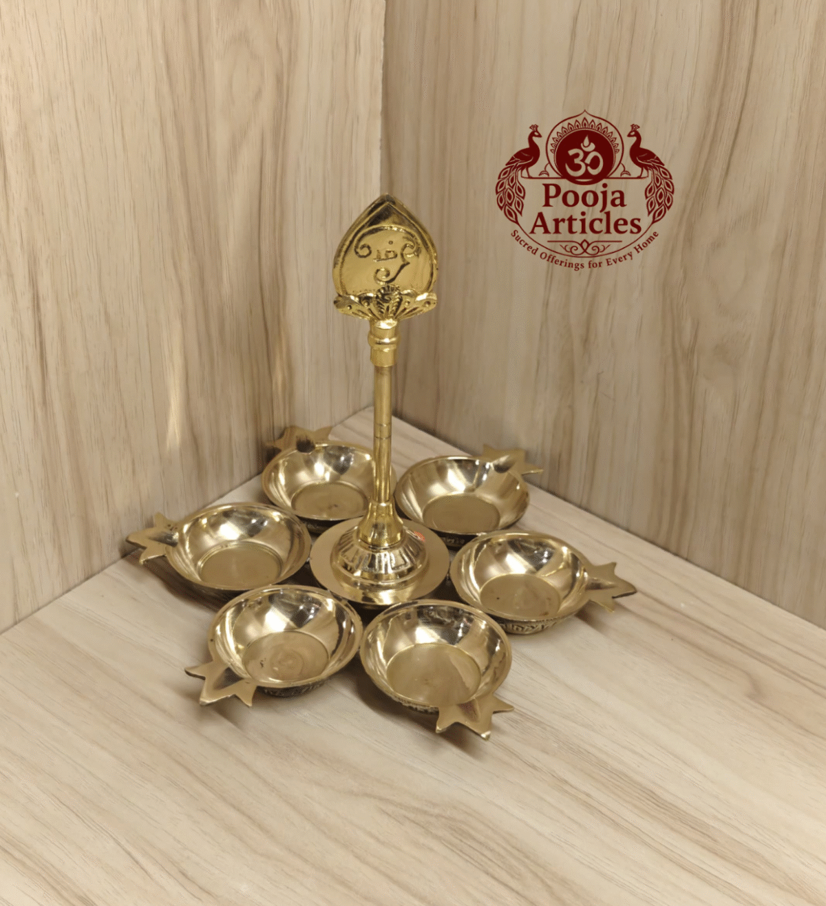 Buy Brass Arumuga Vilakku with Vel – 450g, 7″ Powerful Murugan Sacred Lamp For Home & Return Gifts