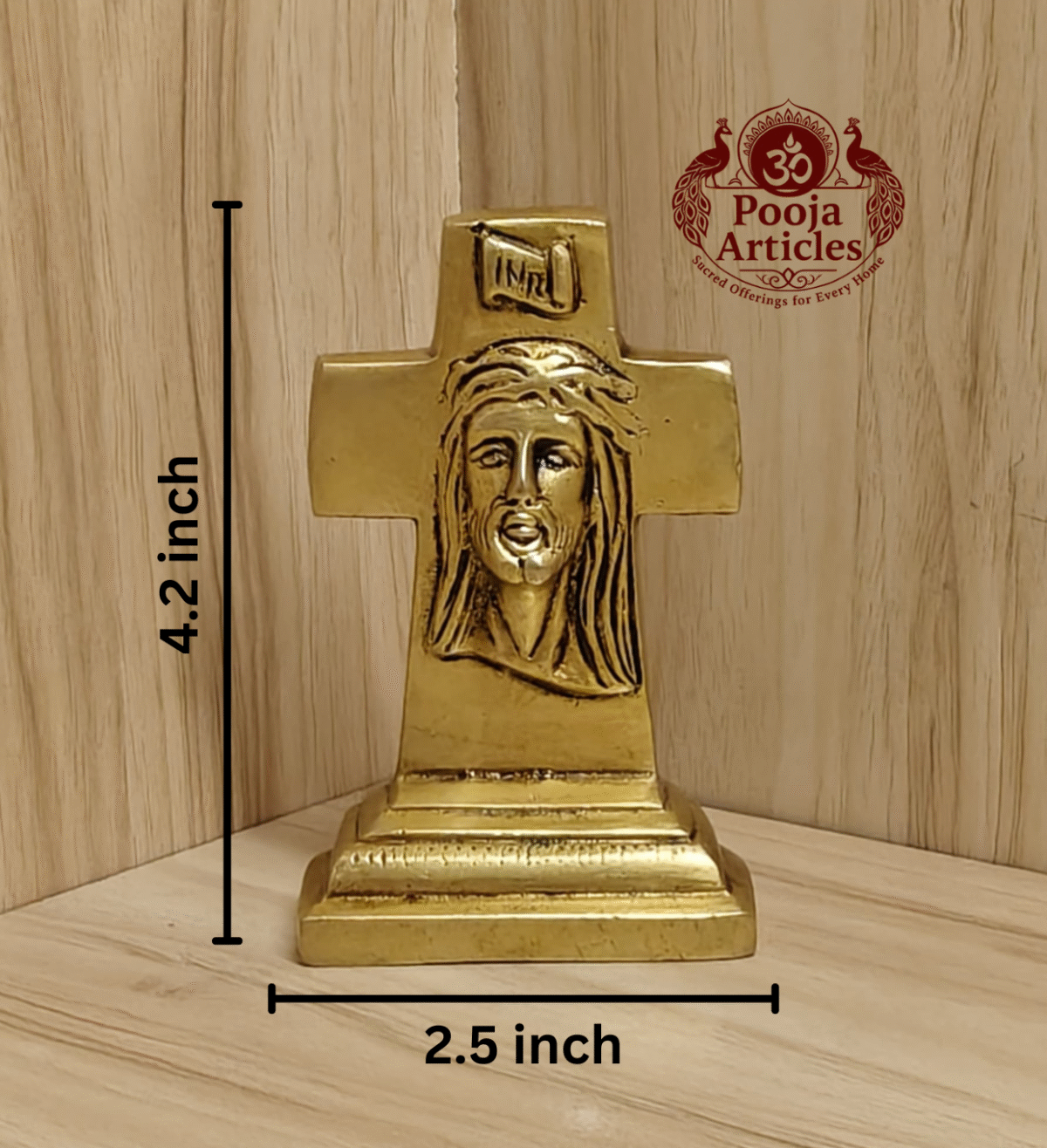 Buy Brass Cross Statue with Jesus Face – 490g, 4.2″ Handcrafted Religious Icon For Home Use & Decor