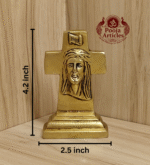 Buy Brass Cross Statue with Jesus Face – 490g, 4.2″ Handcrafted Religious Icon For Home Use & Decor