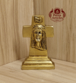 Buy Brass Cross Statue with Jesus Face – 490g, 4.2″ Handcrafted Religious Icon For Home Use & Decor