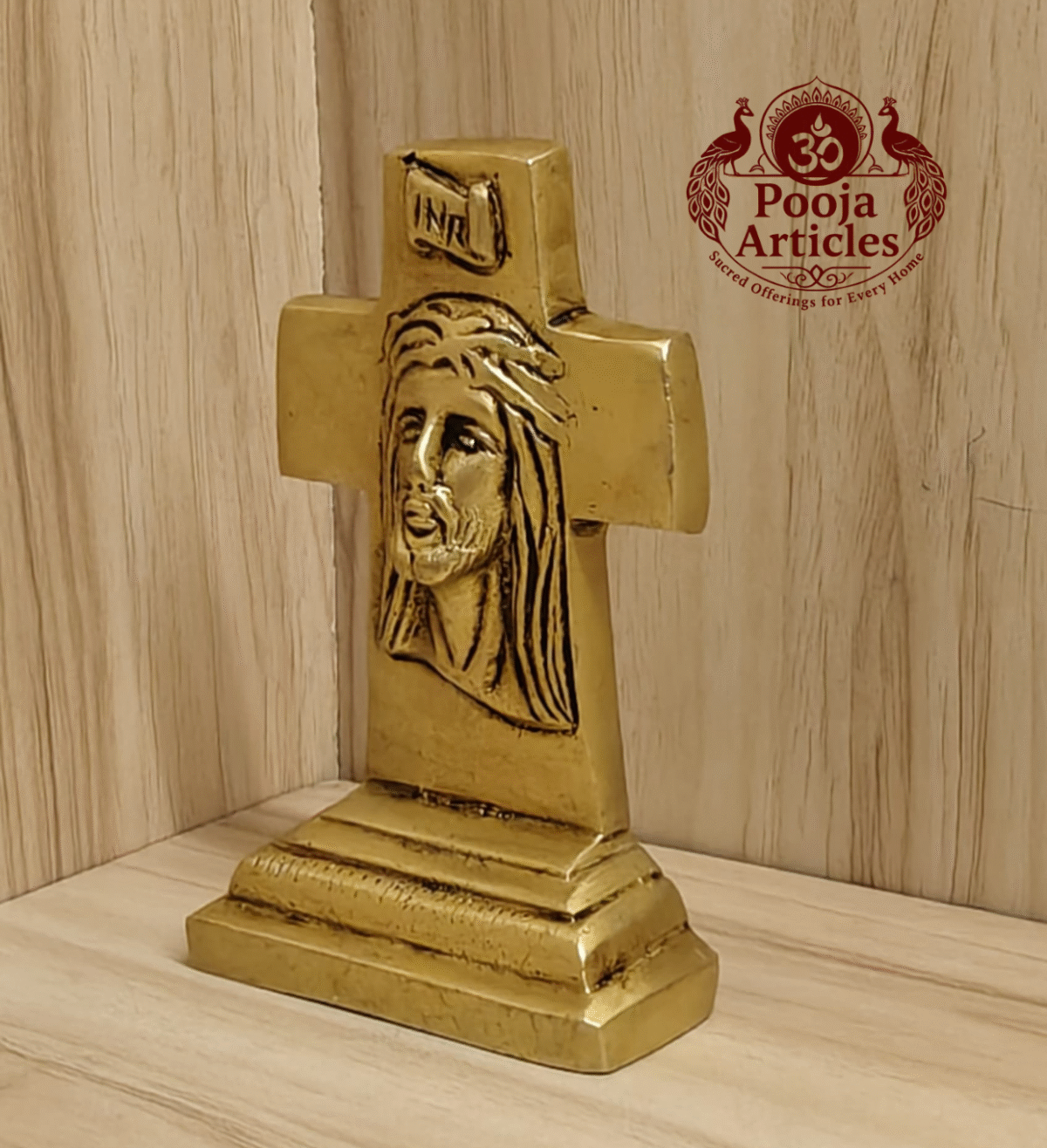 Buy Brass Cross Statue with Jesus Face – 490g, 4.2″ Handcrafted Religious Icon For Home Use & Decor