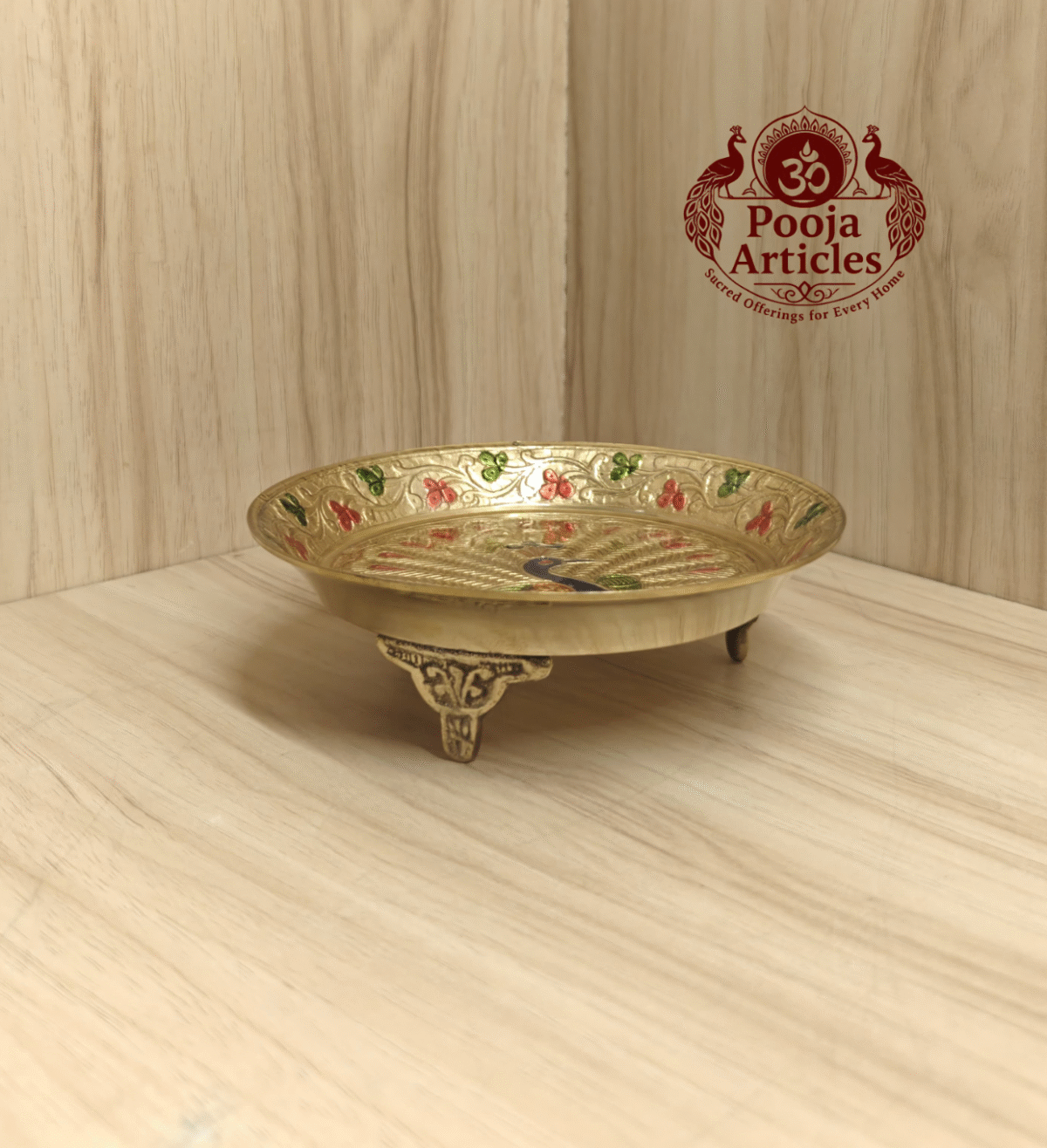 Buy Brass Divine Peacock Pin Tray for Pooja and Decor – 260 g, 5.2" Traditional Pin Tray Online