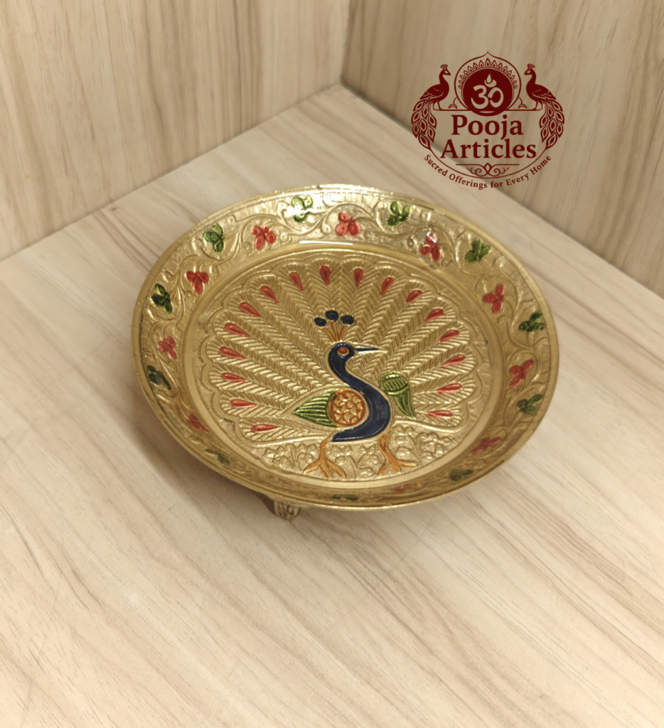 Buy Brass Divine Peacock Pin Tray for Pooja and Decor – 260 g, 5.2" Traditional Pin Tray Online