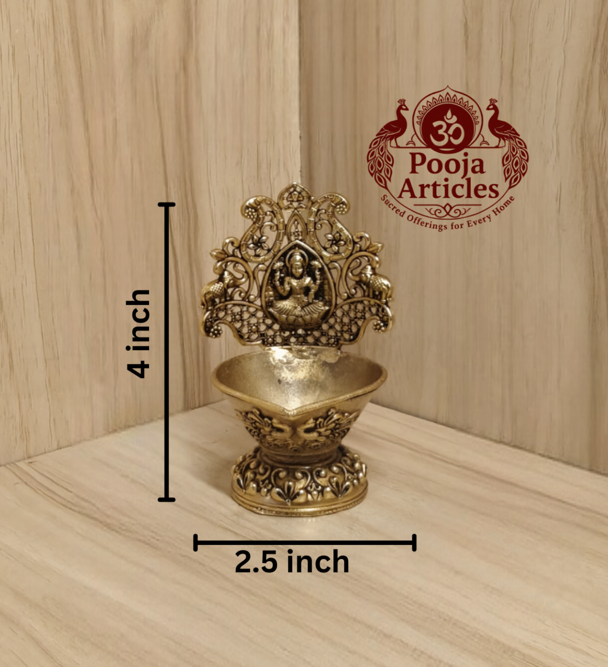 Buy Brass Gaja Lakshmi Vilakku – 130g, 4″ Handcrafted Prosperity Goddess Lamp For Home Use & Pooja