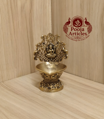 Buy Brass Gaja Lakshmi Vilakku – 130g, 4″ Handcrafted Prosperity Goddess Lamp For Home Use & Pooja