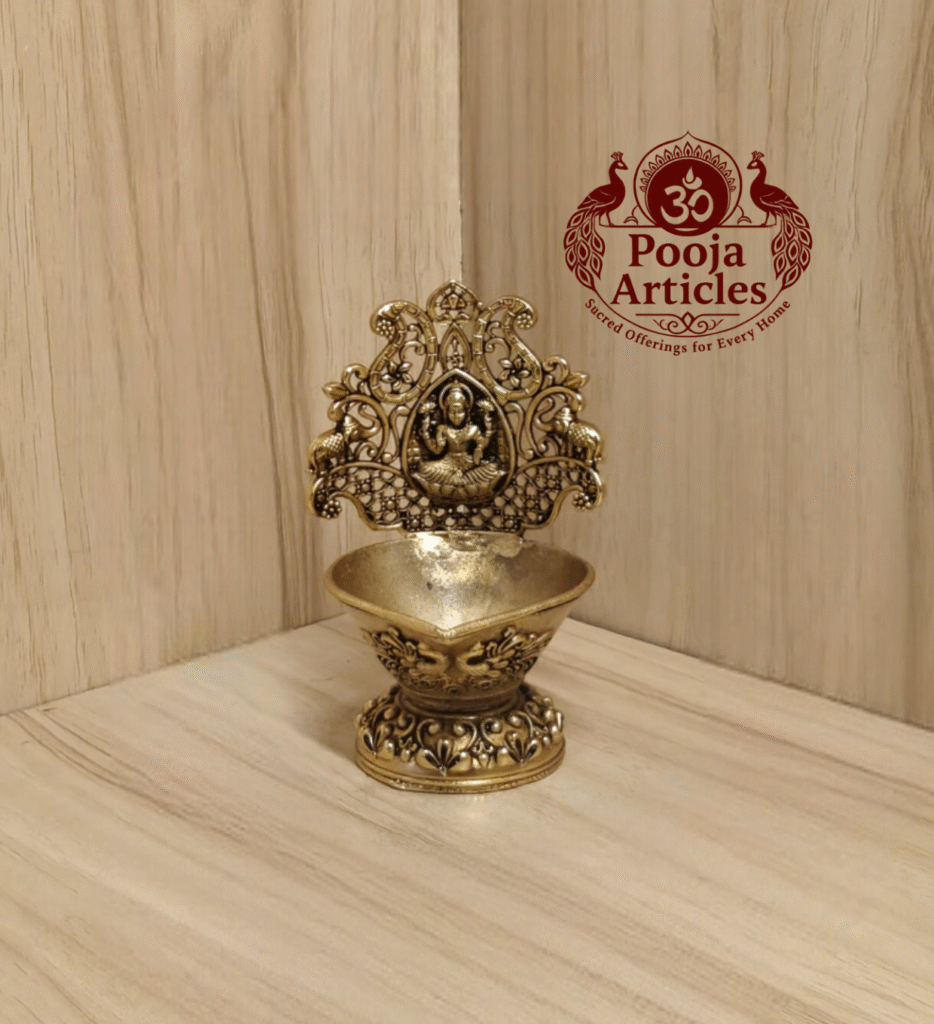 Buy Brass Gaja Lakshmi Vilakku – 130g, 4″ Handcrafted Prosperity Goddess Lamp For Home Use & Pooja