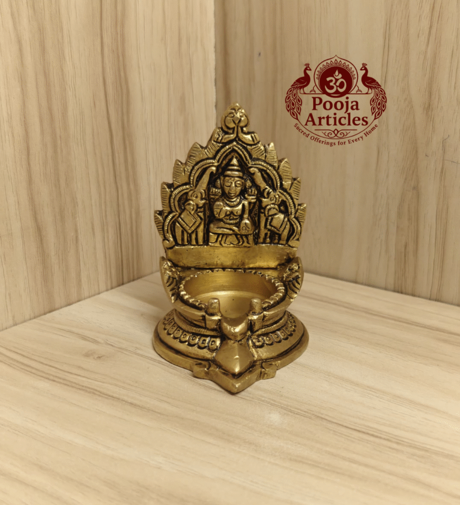 Buy Brass Gajalakshmi Vilakku – 290g, 3″ Handcrafted Divine Sacred Lamp for Pooja & Home Temple