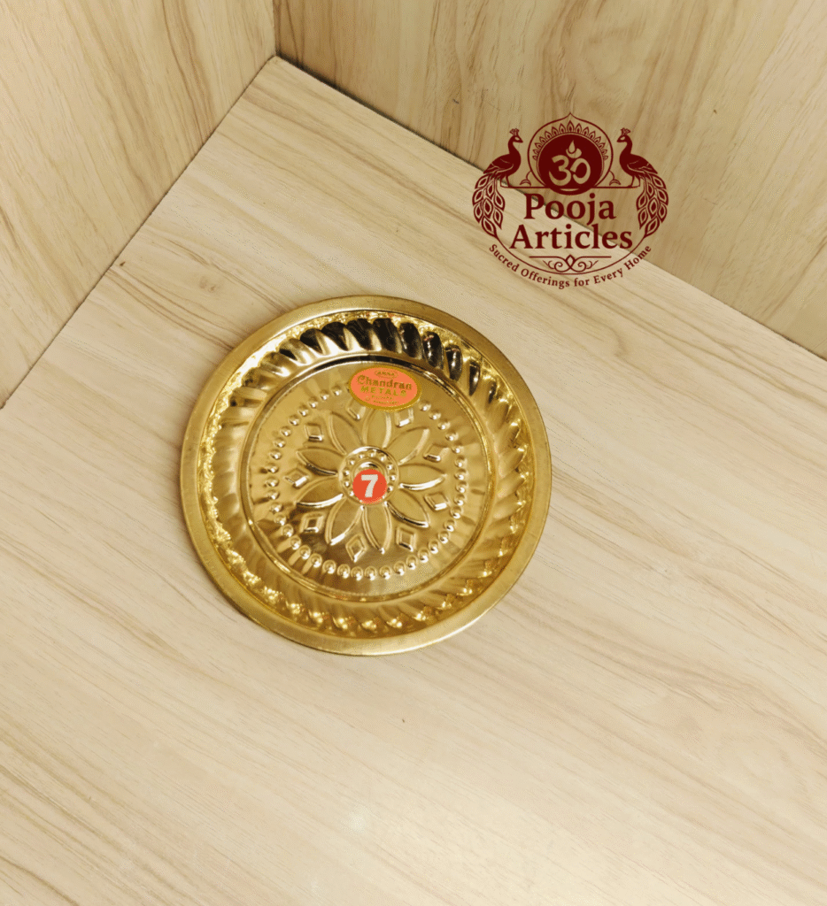 Buy Brass Mini Pooja Plate Online – 40g, 6.2″ Powerful Brass Pooja Thali for Daily Rituals