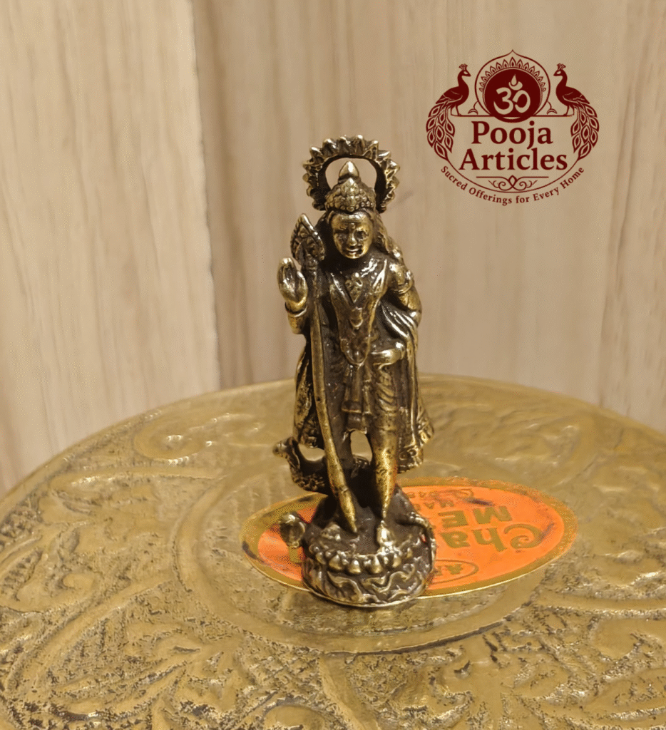 Buy Brass Miniature Murugan Statue Online – 12g, 1.6" Compact Vel Idol for Puja & Gifting