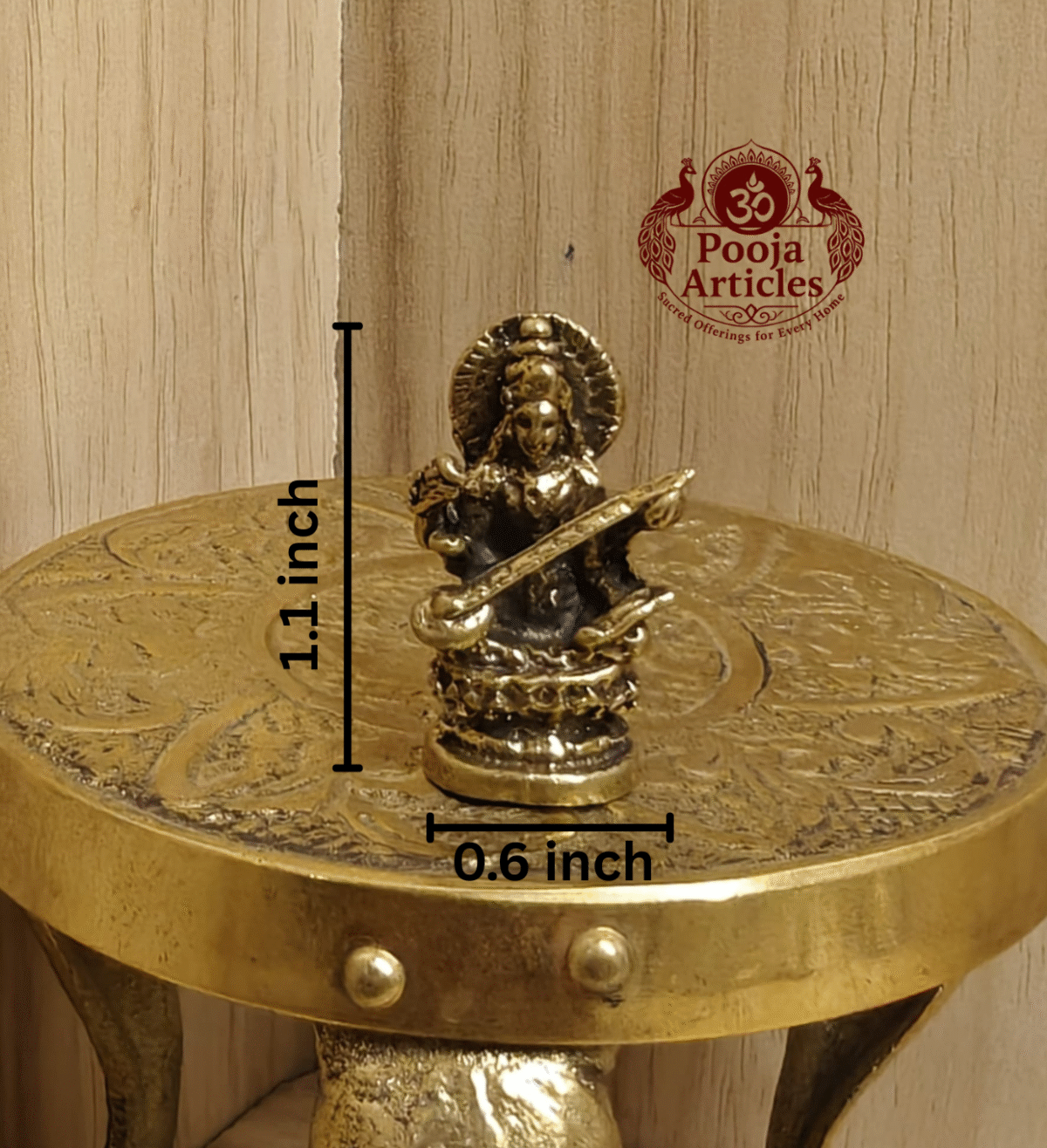 Buy Brass Miniature Saraswati Statue – 20 g, 1.2" Handcrafted Goddess of Wisdom Idol For Gifts & Puja
