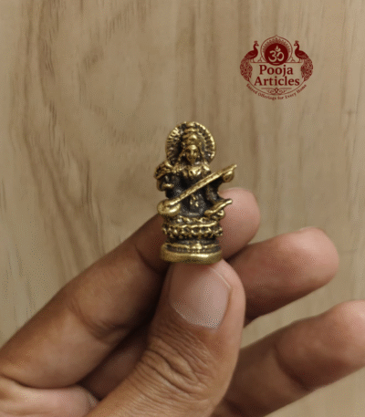 Buy Brass Miniature Saraswati Statue – 20 g, 1.2" Handcrafted Goddess of Wisdom Idol For Gifts & Puja