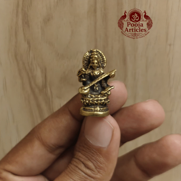 Buy Brass Miniature Saraswati Statue – 20 g, 1.2" Handcrafted Goddess of Wisdom Idol For Gifts & Puja