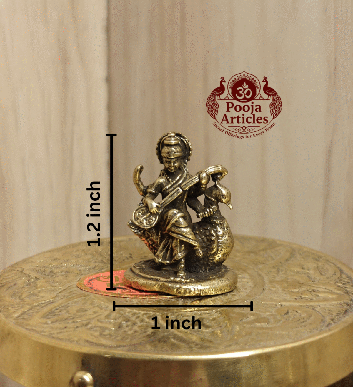 Buy Brass Miniature Saraswati Statue Online – 20 g, 1.2" Handcrafted Goddess of Knowledge Idol