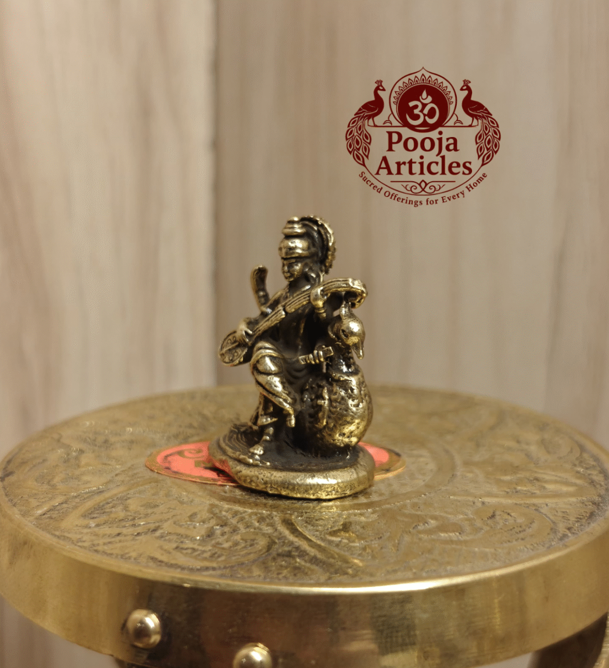 Buy Brass Miniature Saraswati Statue Online – 20 g, 1.2" Handcrafted Goddess of Knowledge Idol