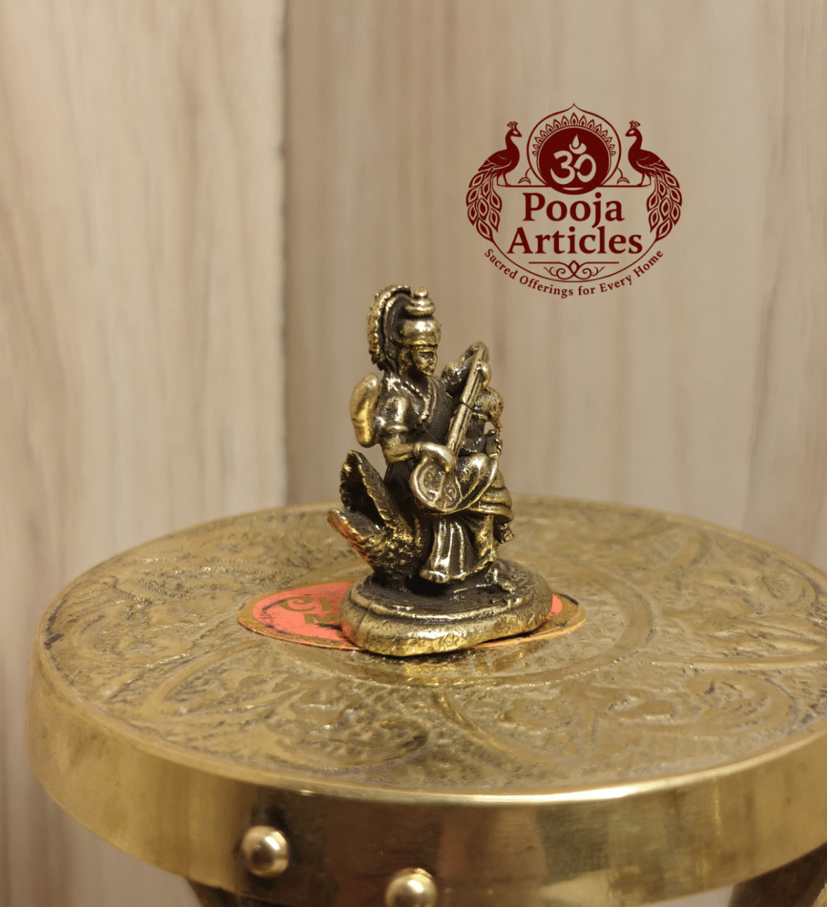 Buy Brass Miniature Saraswati Statue Online – 20 g, 1.2" Handcrafted Goddess of Knowledge Idol