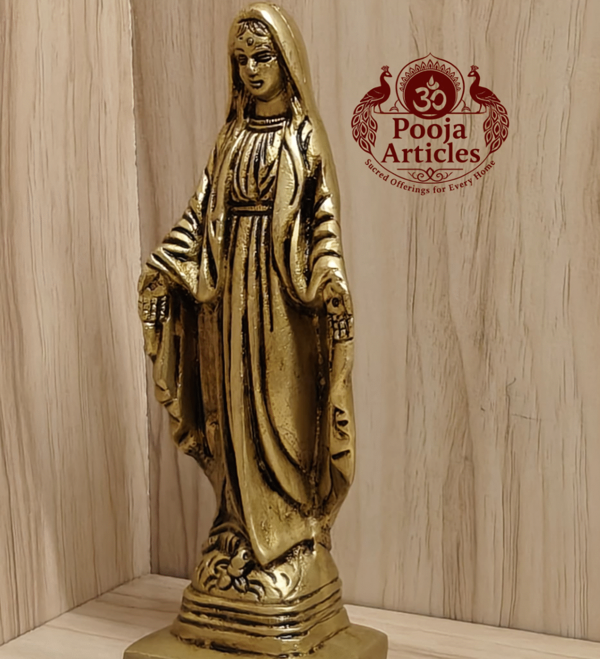 Buy Brass Mother Mary Statue – 650g, 6.2″ Handcrafted Sacred Christian Idol For Home Use & Decor