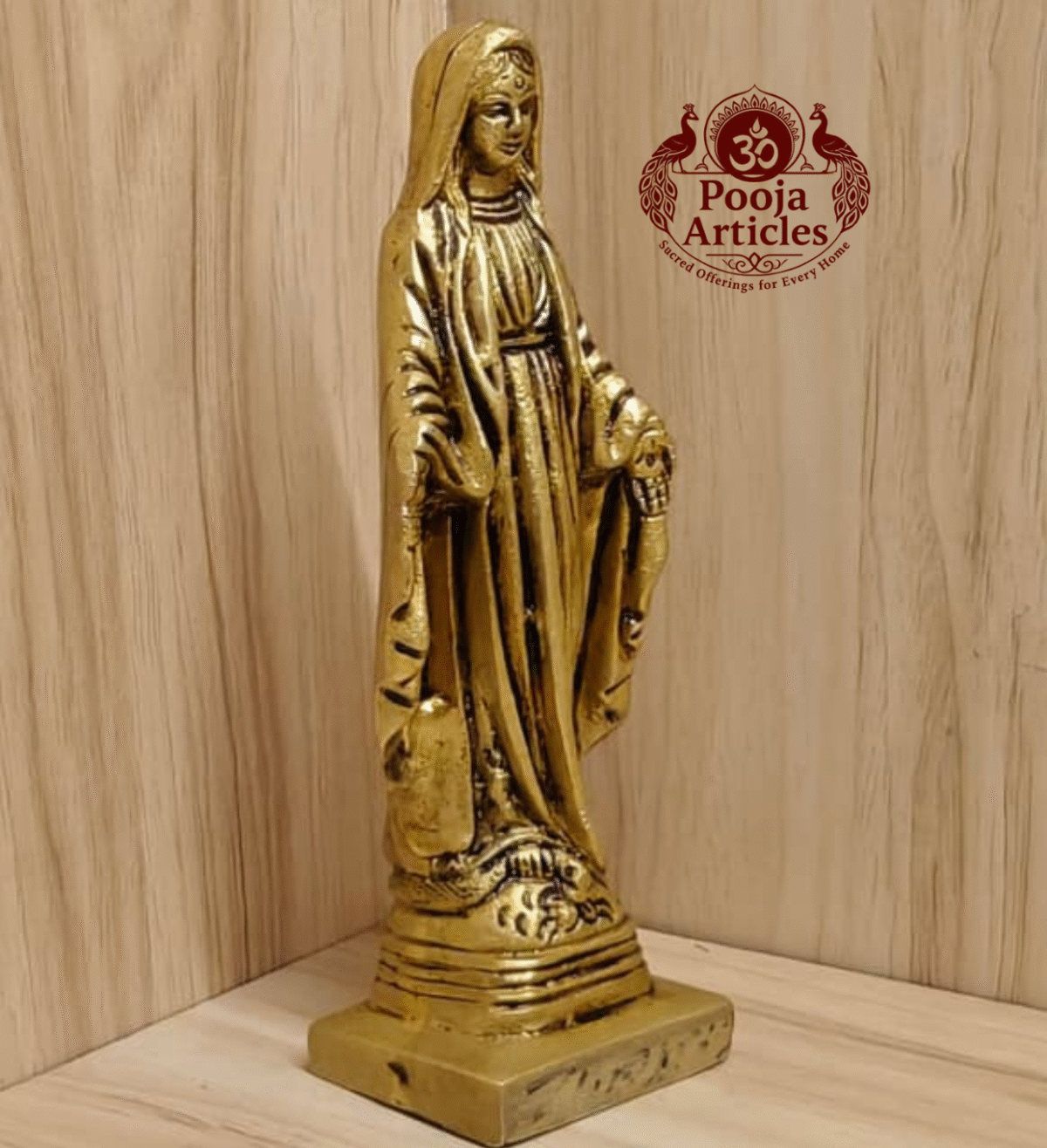 Buy Brass Mother Mary Statue – 650g, 6.2″ Handcrafted Sacred Christian Idol For Home Use & Decor