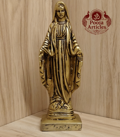 Buy Brass Mother Mary Statue – 650g, 6.2″ Handcrafted Sacred Christian Idol For Home Use & Decor