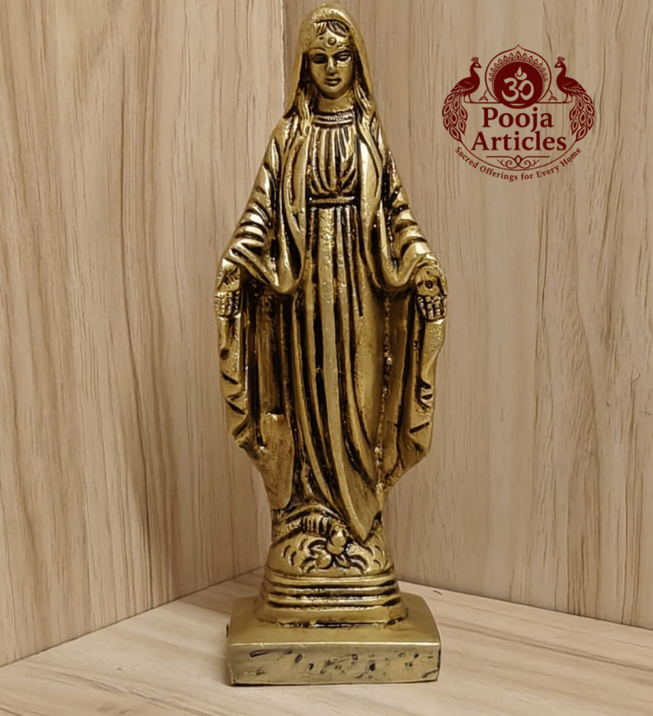 Buy Brass Mother Mary Statue – 650g, 6.2″ Handcrafted Sacred Christian Idol For Home Use & Decor