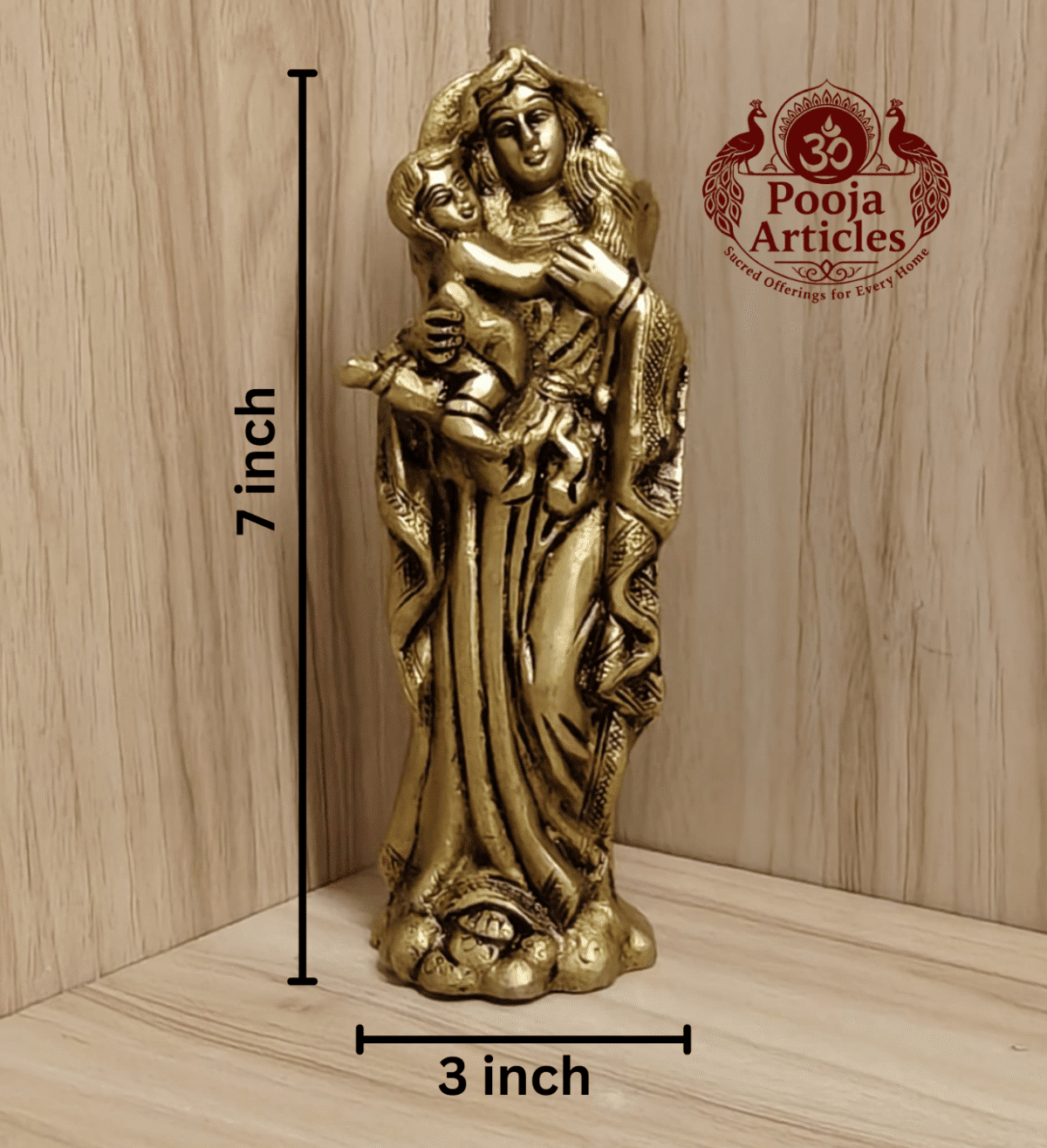 Buy Brass Mother Mary with Baby Jesus Statue – 1.25kg, 7″ Handcrafted Sacred Icon For Home Use and Decor