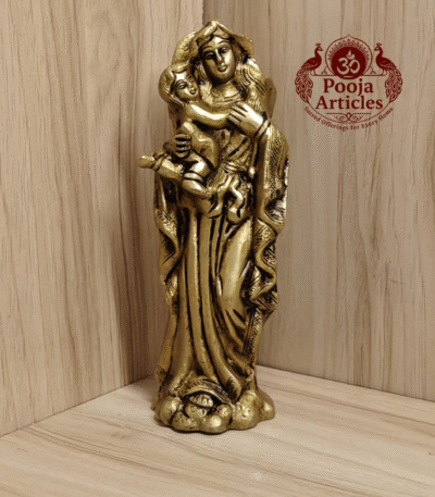 Buy Brass Mother Mary with Baby Jesus Statue – 1.25kg, 7″ Handcrafted Sacred Icon For Home Use and Decor