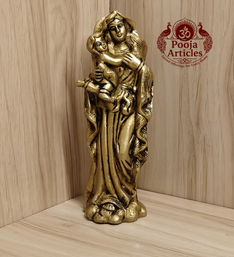 Buy Brass Mother Mary with Baby Jesus Statue – 1.25kg, 7″ Handcrafted Sacred Icon For Home Use and Decor