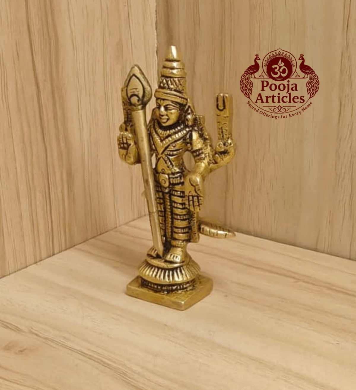 Buy Brass Murugan Mini Idol Statue Online – 3.3 inch, 110g Handcrafted Subramanya Idol for Pooja, Gifting and Divine Blessings