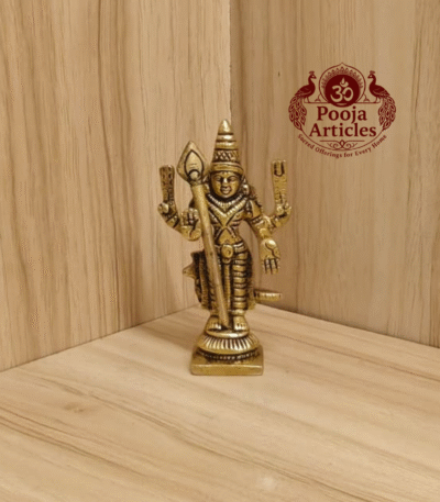 Buy Brass Murugan Mini Idol Statue Online – 3.3 inch, 110g Handcrafted Subramanya Idol for Pooja, Gifting and Divine Blessings