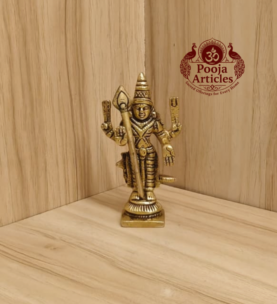 Buy Brass Murugan Mini Idol Statue Online – 3.3 inch, 110g Handcrafted Subramanya Idol for Pooja, Gifting and Divine Blessings