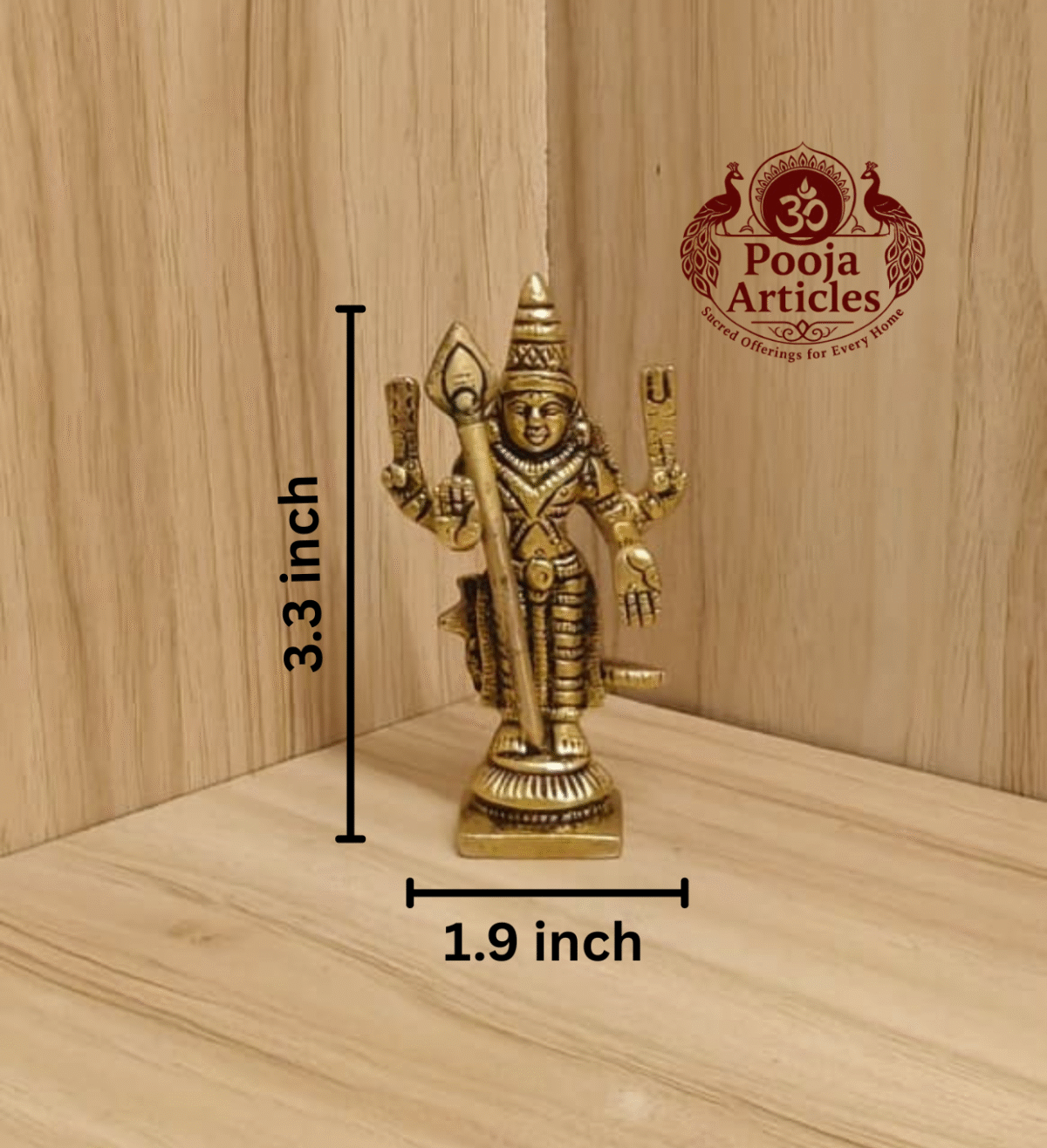 Buy Brass Murugan Mini Idol Statue Online – 3.3 inch, 110g Handcrafted Subramanya Idol for Pooja, Gifting and Divine Blessings