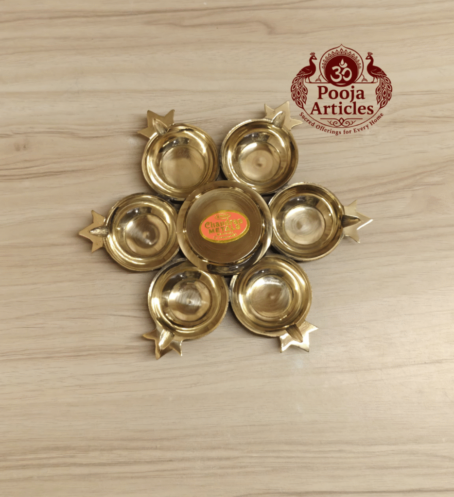Buy Brass Murugan Shatkona Deepam – 330g, 7.5″ Divine Handcrafted Sacred Lamp For Home Use & Gifts