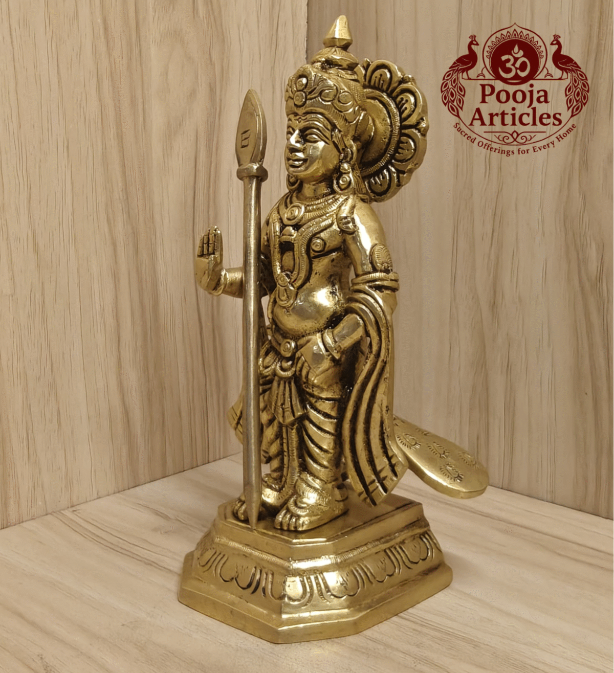 Buy Brass Murugan Silai for Puja Room Online – 7.4 inch, 1.430 kg Handcrafted Karthikeya Idol for Home Temple & Pooja Decor