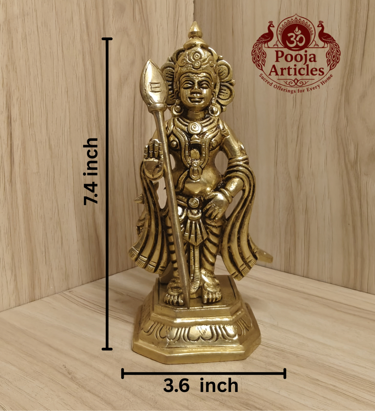 Buy Brass Murugan Silai for Puja Room Online – 7.4 inch, 1.430 kg Handcrafted Karthikeya Idol for Home Temple & Pooja Decor