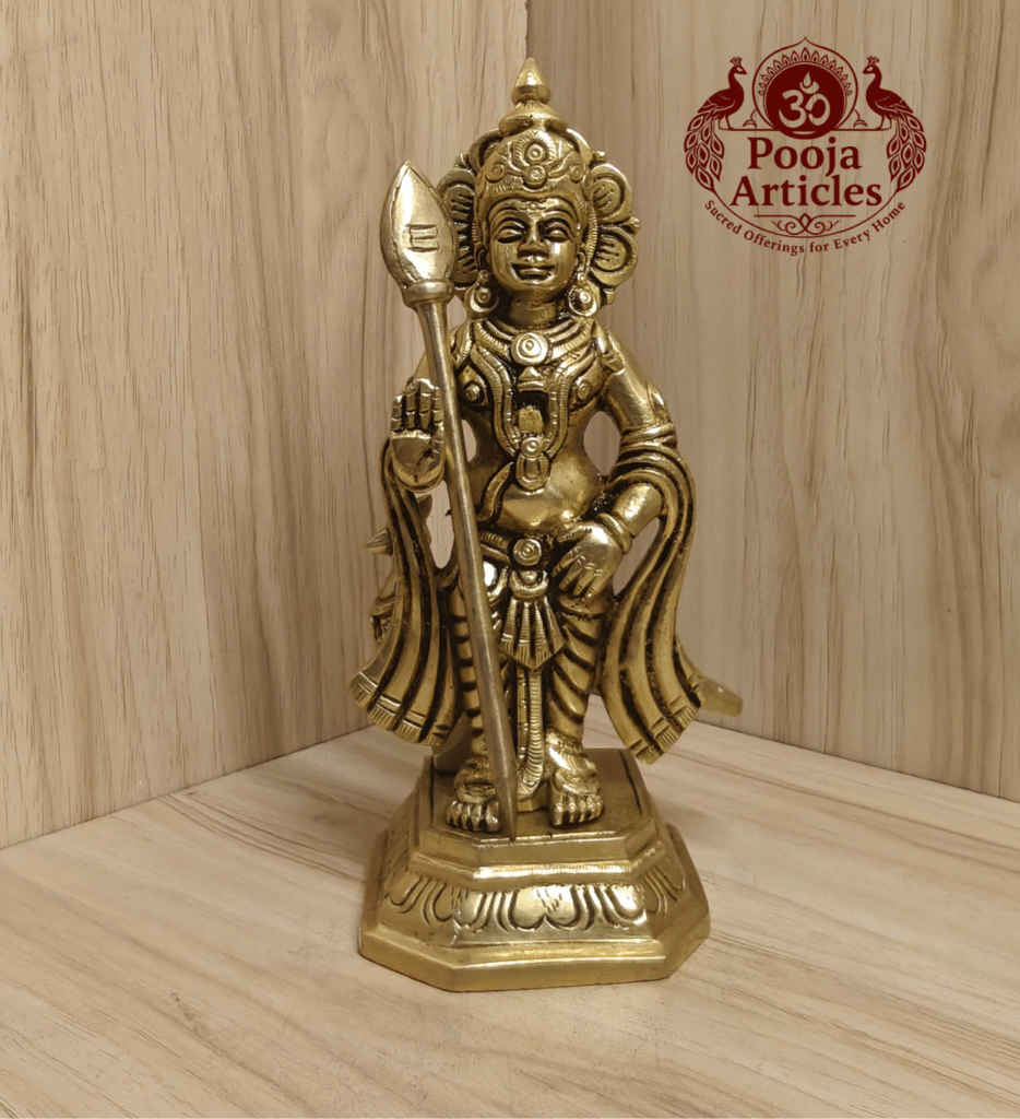 Buy Brass Murugan Silai for Puja Room Online – 7.4 inch, 1.430 kg Handcrafted Karthikeya Idol for Home Temple & Pooja Decor