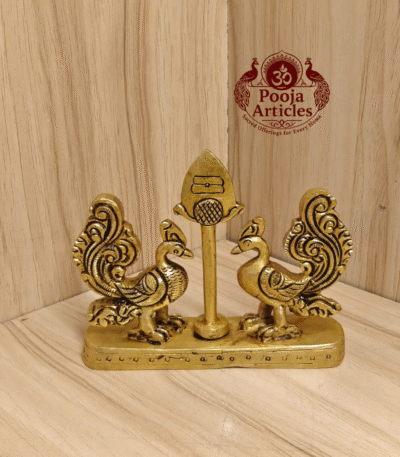 Buy Brass Murugar Vel with Peacock Online – 350g, 3.4" Divine Murugar Vel Idol for Pooja and Home