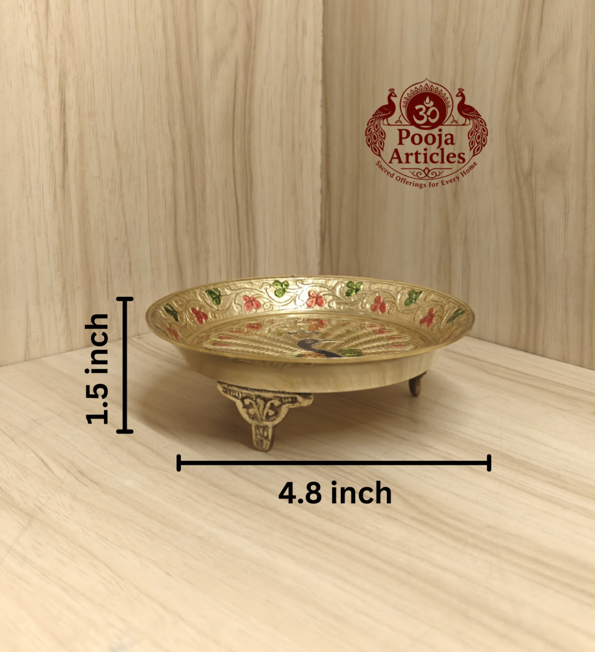 Buy Brass Peacock Color Pin Tray Plate | 160 g, 4.8" Divine Plate for Pooja and Décor