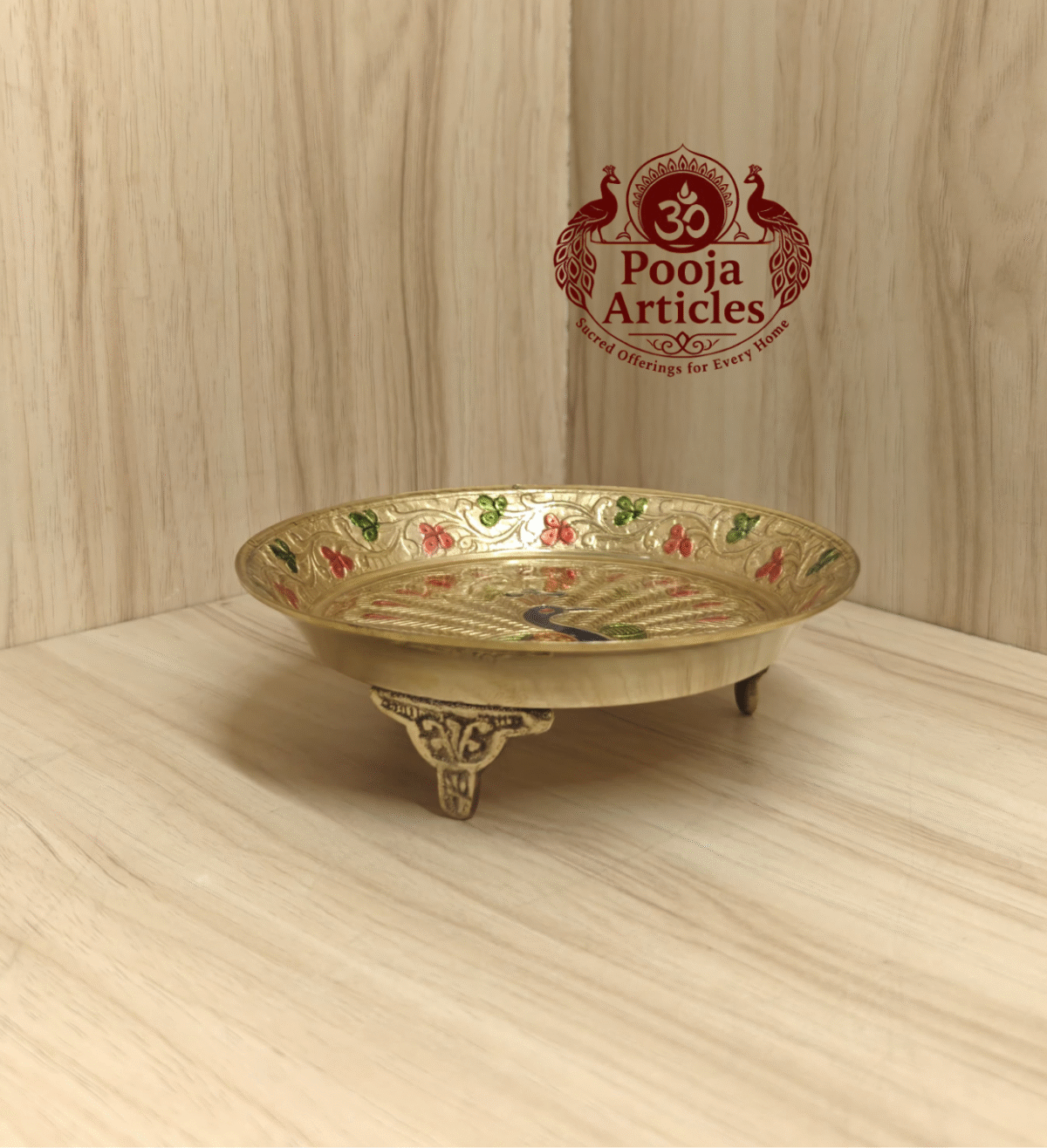 Buy Brass Peacock Color Pin Tray Plate | 160 g, 4.8" Divine Plate for Pooja and Décor